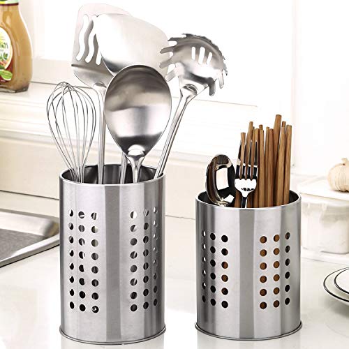 Soporte de Utensilios Cocina de Acero Inoxidable, 2 Piezas Porta-Utensilios de Cocina Resistente Titular de Vajilla Organizador de Cubiertos para Cajones y Encimeras