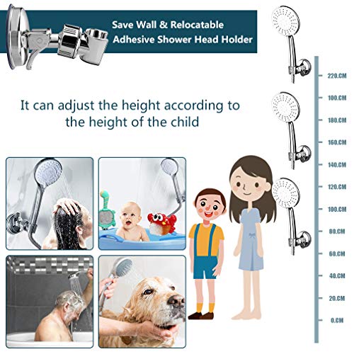 Soporte Ducha Ventosa, Soporte Ducha Universal, Soporte de Ducha de Mano Ajustable Extraíble, Soporte de Ducha Ajustable de Rotación de 360° Con Ventosa Pared Sin Taladroc