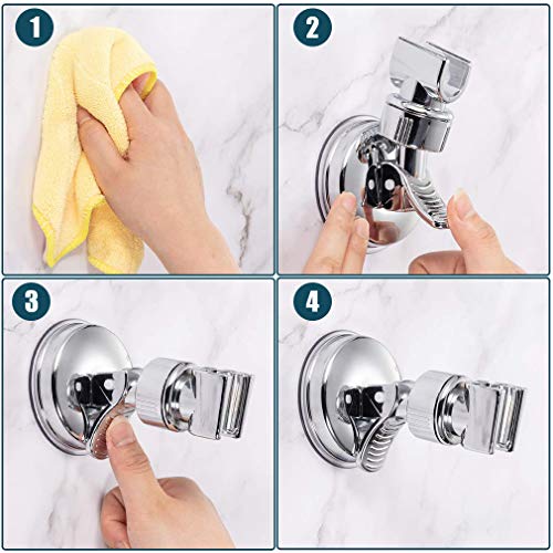 Soporte Ducha Ventosa, Soporte Ducha Universal, Soporte de Ducha de Mano Ajustable Extraíble, Soporte de Ducha Ajustable de Rotación de 360° Con Ventosa Pared Sin Taladroc