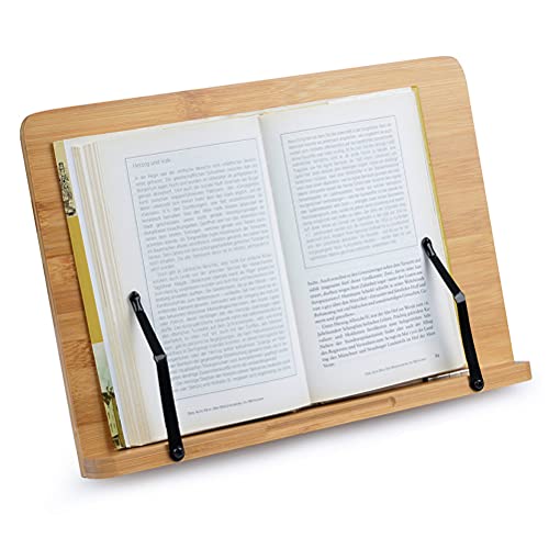 Soporte para Libros Madera,Estante de Lectura de Madera,Soporte de Lectura Plegable Ajustable,34.1 * 24cm,con 2 Soportes Laterales de Metal,para Libros para Cocinar y Escribir Tabletas