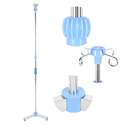 Soporte para suero intravenoso portátil, soporte para infusión de acero inoxidable de altura ajustable con 4 ganchos