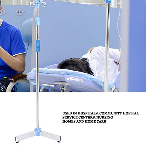 Soporte para suero intravenoso portátil, soporte para infusión de acero inoxidable de altura ajustable con 4 ganchos