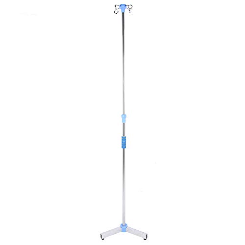 Soporte para suero intravenoso portátil, soporte para infusión de acero inoxidable de altura ajustable con 4 ganchos