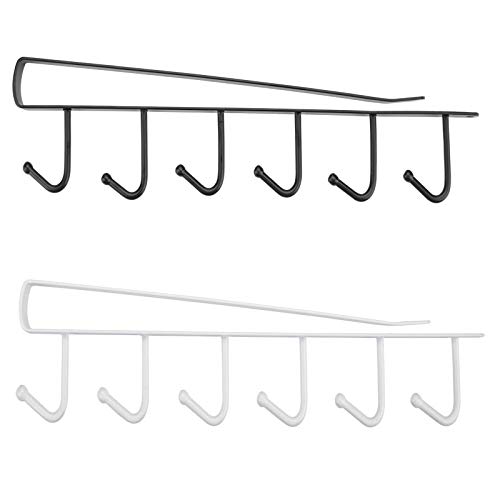 Soporte para tazas, soporte para armario, soporte para tazas, soporte para colgar tazas, copas de vino, 2 unidades, color negro y blanco
