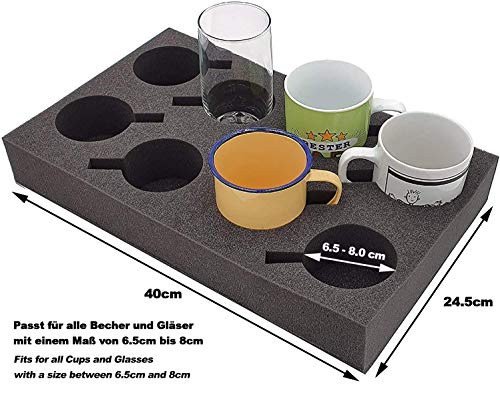 Soporte para vasos XL para hasta 8 unidades, espuma para camping, caravana, autocaravana, barcos (soporte para tazas XL)