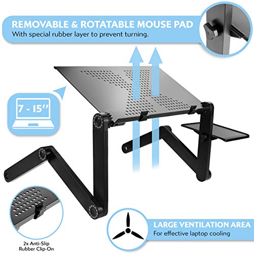 Soporte portátil ajustable para computadora portátil, mesa de escritorio, elevador vertical plegable para sofá, sofá, piso, altura alta, laptray para juegos con alfombrilla de ratón, color negro