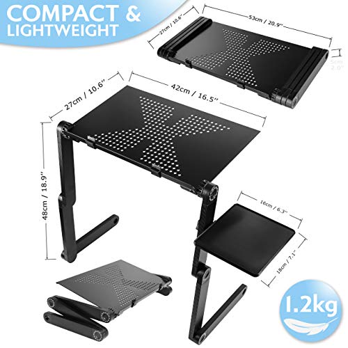 Soporte portátil ajustable para computadora portátil, mesa de escritorio, elevador vertical plegable para sofá, sofá, piso, altura alta, laptray para juegos con alfombrilla de ratón, color negro
