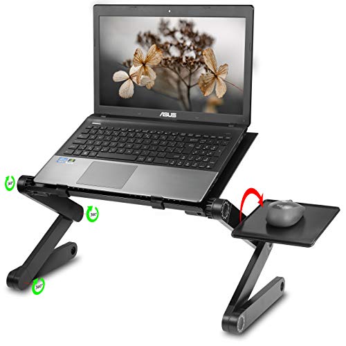 Soporte portátil ajustable para computadora portátil, mesa de escritorio, elevador vertical plegable para sofá, sofá, piso, altura alta, laptray para juegos con alfombrilla de ratón, color negro