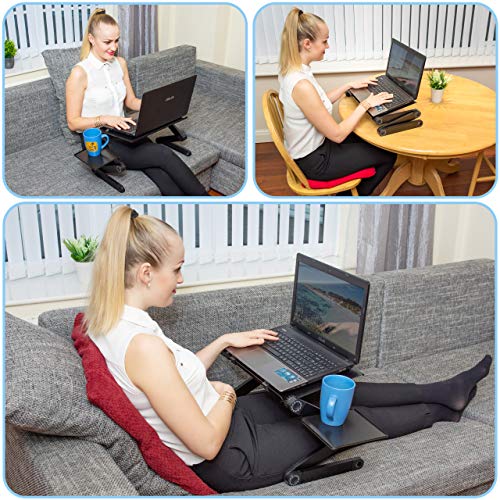 Soporte portátil ajustable para computadora portátil, mesa de escritorio, elevador vertical plegable para sofá, sofá, piso, altura alta, laptray para juegos con alfombrilla de ratón, color negro