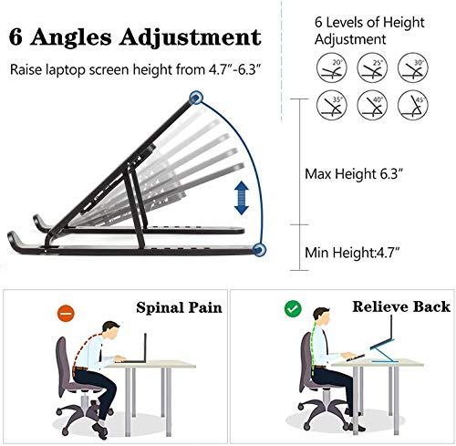Soporte Portatil Mesa, Plegable Ventilado Soporte Ordenador Portátil,Plástico ABS+Silicona 6 Ángulos Ajustable Elevador Portatil Laptop Stand Compatible con MacBook Lenovo HP PC 10-15.6”,
