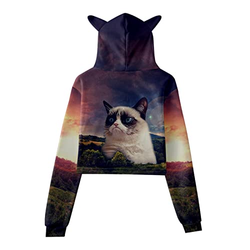 SOUD Animal Gato Perro Personalidad 3D impresión en Color Chica Ombligo Gato Oreja Sudadera M