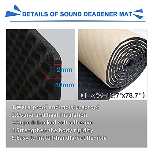 sourcing map 50cmX200cm Aislante Térmico Insonorizante Forro Papel Autoadhesivo Espuma Ondulada Aislante Acústico Insonorización Coche Negro