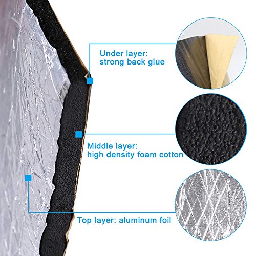 sourcing map Aislante Térmico Acústico Insonorización Coche Aluminio Forro Papel Autoadhesivo 10mm De Espesor Espuma Impermeable 100cmX60cm
