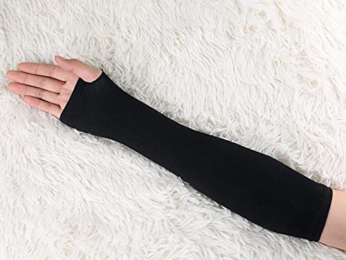 sourcing map Guantes Sin Dedos Brazo Largo Negro Para Mujeres Tejer Patrón Óseo Con Orificio Para Pulgar Invierno