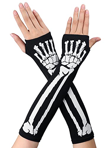 sourcing map Guantes Sin Dedos Brazo Largo Negro Para Mujeres Tejer Patrón Óseo Con Orificio Para Pulgar Invierno