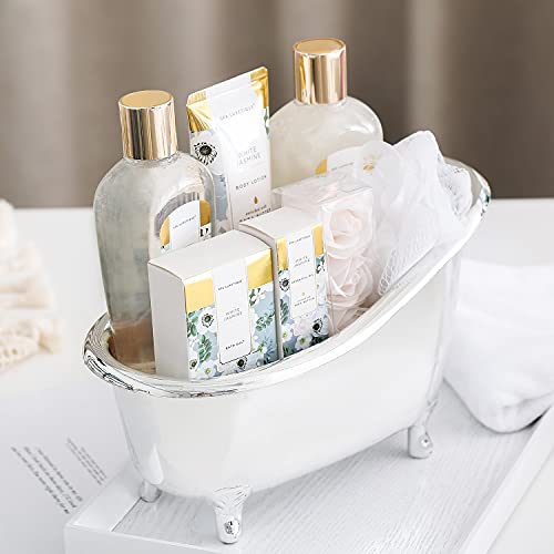 Spa Luxetique Cesta de Regalo para Mujer, Set de Baño y Ducha para Hogar a Jazmín Blanco, Set de Spa con 8 Piezas, Incluye Sales de Baño, Aceite Esencial, Regalos Originales para Mujer