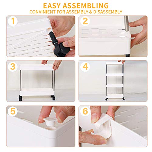 SPACEKEEPER Carro de Almacenamiento de 4 Niveles, Delgado, móvil, estantería, Carro Deslizante, Multiusos, para Cocina, Dormitorio, baño, lavadero, Lugares Estrechos, Blanco