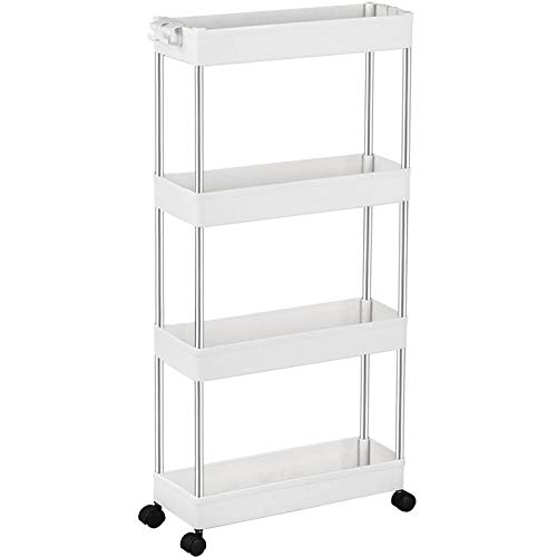 SPACEKEEPER Carro de Almacenamiento de 4 Niveles, Delgado, móvil, estantería, Carro Deslizante, Multiusos, para Cocina, Dormitorio, baño, lavadero, Lugares Estrechos, Blanco