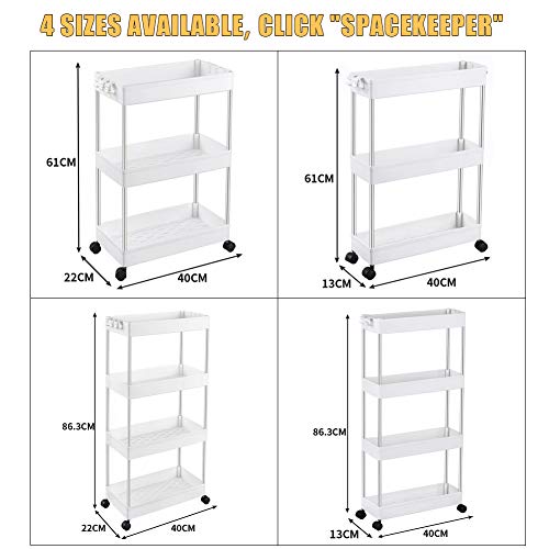 SPACEKEEPER Carro de Almacenamiento de 4 Niveles, Delgado, móvil, estantería, Carro Deslizante, Multiusos, para Cocina, Dormitorio, baño, lavadero, Lugares Estrechos, Blanco