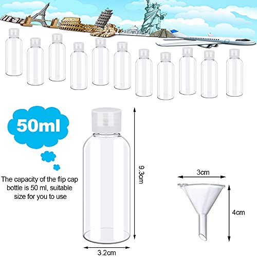SPEACOUR 12 PCS Botellas Vacías de Plástico Botella Cosmética Transparente Botellas de Viaje con 1 Embudo Botes Viaje para Cosméticos Champú Accesorios de Viaje (50ml)