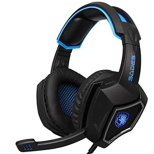 Spirit Wolf USB est¨¦reo de sonido sobre el o¨ªdo auricular de juegos con micr¨®fono para PC en azul negro