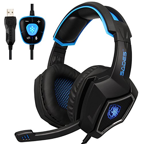 Spirit Wolf USB est¨¦reo de sonido sobre el o¨ªdo auricular de juegos con micr¨®fono para PC en azul negro