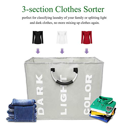 Splenssy Bolsa de Almacenamiento para Ropa Sucia, Plegable en 3 Secciones, con Mango de AleacióN