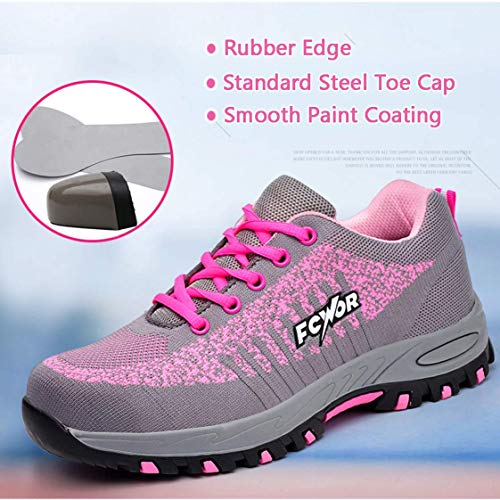 SROTER Unisex Zapatillas de Seguridad con Puntera de Acero Hombre Mujer Zapatos de Trabajo Transpirables Antideslizante Ligeras Comodas Zapatillas de Senderismo Rosa 39 EU