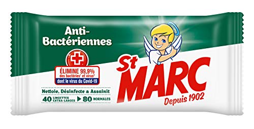 St Marc Lingettes Nettoyantes Désinfectantes et Antibactériennes - 40 Lingettes Extra-Larges