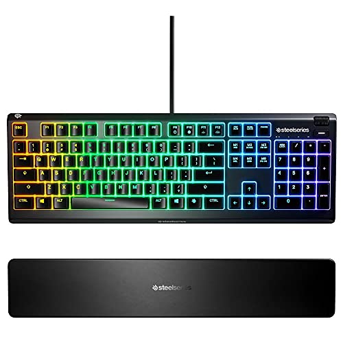 SteelSeries Apex 3 - Teclado RGB para gaming (Iluminación RGB de 10 zonas, reposamuñecas magnético superior) Teclado QWERTY Estadounidense