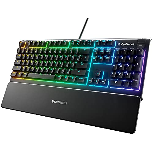 SteelSeries Apex 3 - Teclado RGB para gaming (Iluminación RGB de 10 zonas, reposamuñecas magnético superior) Teclado QWERTY Estadounidense