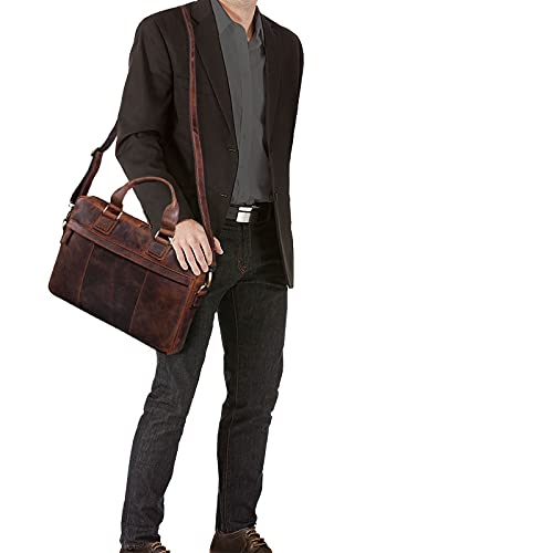STILORD 'Andrew' Vintage Portafolio para Hombro Piel Bolsa de Negocios Maletín para Portátil de 13,3' para Trabajo de Cuero Auténtico, Color:Zamora - marrón