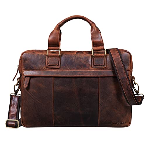 STILORD 'Andrew' Vintage Portafolio para Hombro Piel Bolsa de Negocios Maletín para Portátil de 13,3' para Trabajo de Cuero Auténtico, Color:Zamora - marrón