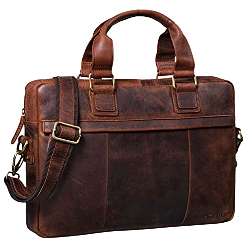 STILORD 'Andrew' Vintage Portafolio para Hombro Piel Bolsa de Negocios Maletín para Portátil de 13,3' para Trabajo de Cuero Auténtico, Color:Zamora - marrón