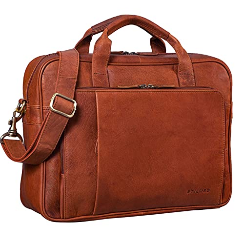 STILORD 'Rodrigo' Maletín Ordenador Cuero Vintage Bolso de Trabajo para Portatíl 15.6 Pulgadas Grande Bolsa de Negocios Portafolio Business de Piel Auténtico, Color:maraska - marrón