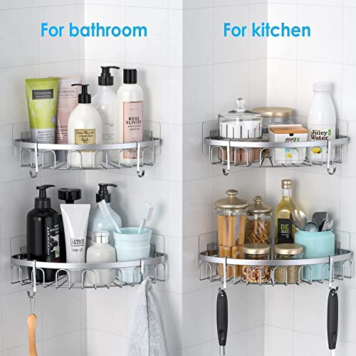 stusgo Estanteria Ducha Estantería de Esquina para Baño, Organizador Baño Pared con 4 Ganchos, Autoadhesivo Estantes Para Ducha, 2 Piezas