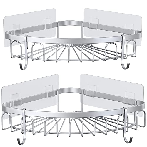 stusgo Estanteria Ducha Estantería de Esquina para Baño, Organizador Baño Pared con 4 Ganchos, Autoadhesivo Estantes Para Ducha, 2 Piezas