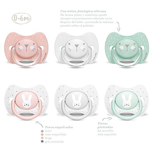 Suavinex Hygge Baby: Whiskers 306590 Chupete para Bebés con Tetina Fisiológica, 0-6 Meses, Gris