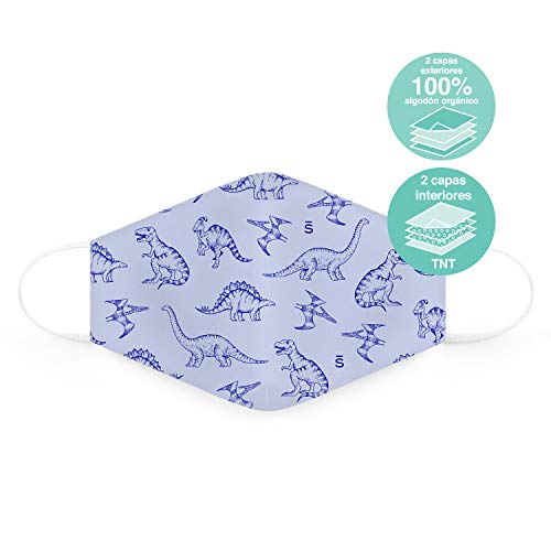 SUAVINEX Mascarillas Infantiles 6-10 Años Higiénicas Reutilizables Certificadas y Homologadas. 3 Capas. 25 Ciclos de Lavado. Fabricadas en España, 2 Unidades, Azul 30 g