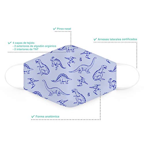SUAVINEX Mascarillas Infantiles 6-10 Años Higiénicas Reutilizables Certificadas y Homologadas. 3 Capas. 25 Ciclos de Lavado. Fabricadas en España, 2 Unidades, Azul 30 g