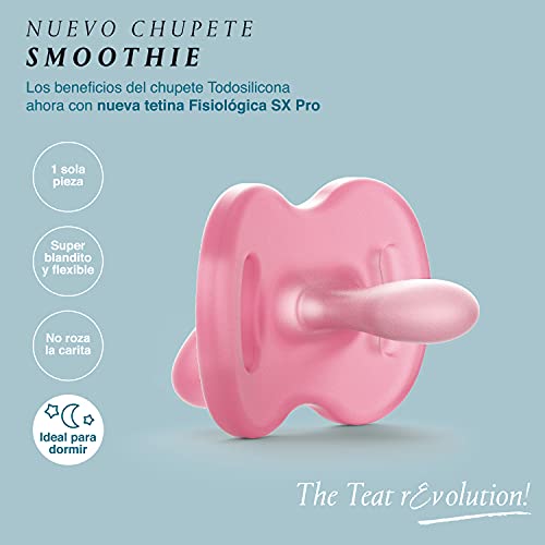 Suavinex Nuevo Chupete Para Dormir Todo Silicona, Para Bebés 0/6 meses, Chupete con Tetina Fisiológica SX Pro, Super Blandito y Flexible, Color Rosa