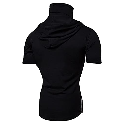 Sudadera Capucha Hombre Verano Básica Ajustado Elásticos Lazada Hombre Shirt Moderna Personalidad Mascarilla Manga Corta Diaria Casual Cómodo All-Match Camiseta B-Black L