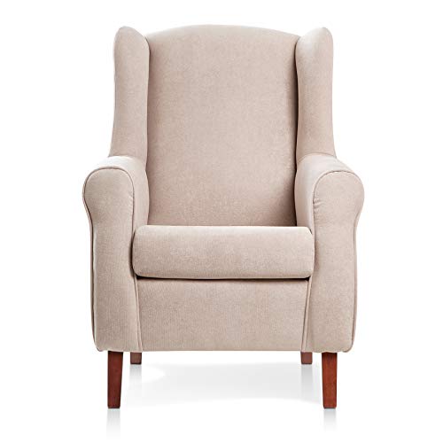 SUENOSZZZ-ESPECIALISTAS DEL DESCANSO Sillon orejero Carla (Sillon Lactancia) Sillón tapizado en Tela Antimanchas Color Beige. Sillon butaca para Dormitorio, Salon o habitacion de Bebe