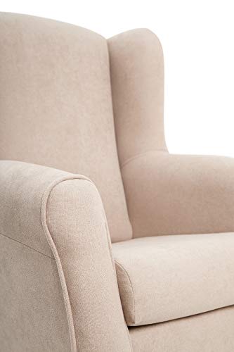 SUENOSZZZ-ESPECIALISTAS DEL DESCANSO Sillon orejero Carla (Sillon Lactancia) Sillón tapizado en Tela Antimanchas Color Beige. Sillon butaca para Dormitorio, Salon o habitacion de Bebe