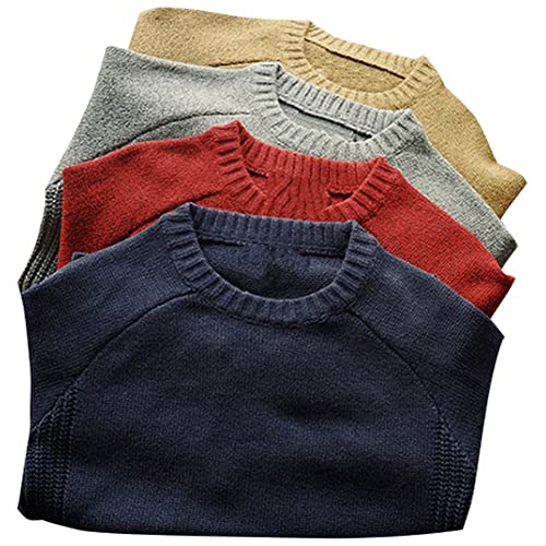 Suéter de Jersey de los Hombres Caen Sueltos y Gruesos en O-Cuello Tejido suéter (Color : Red, Size : XL)