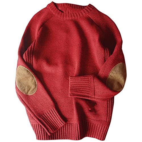 Suéter de Jersey de los Hombres Caen Sueltos y Gruesos en O-Cuello Tejido suéter (Color : Red, Size : XL)