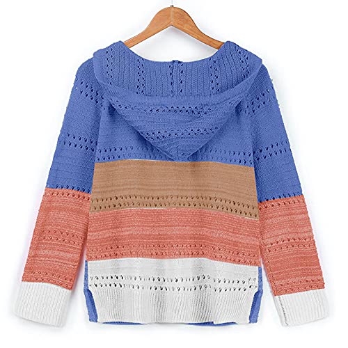 Suéteres ligeros con capucha de bloque de color de manga larga con cuello en V y cordón suelto/Sudaderas con cremallera completa, D-azul, XL