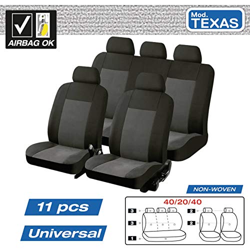 Sumex CAR+ FUNDBAS - Funda de Asiento Universal Texas, color Gris y Negro (Juego de 11)