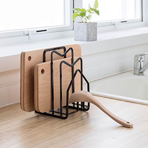 SUNIFCON - Soporte para tabla de cortar, bandeja de cocina, bandeja de cortar, soporte para platos de cocina, bandeja de hornear, encimera plana, acero, 12,5 x 14,5 x 21,5 cm, color negro