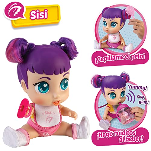 Super Cute - Super Cute Muñeca Superheroína Sisi con biberón, ropa reversible y accesorios Muñeca interactiva con luz y sonidos Muñecas niñas niños 3 años Muñecas bebé recién nacido (85393)